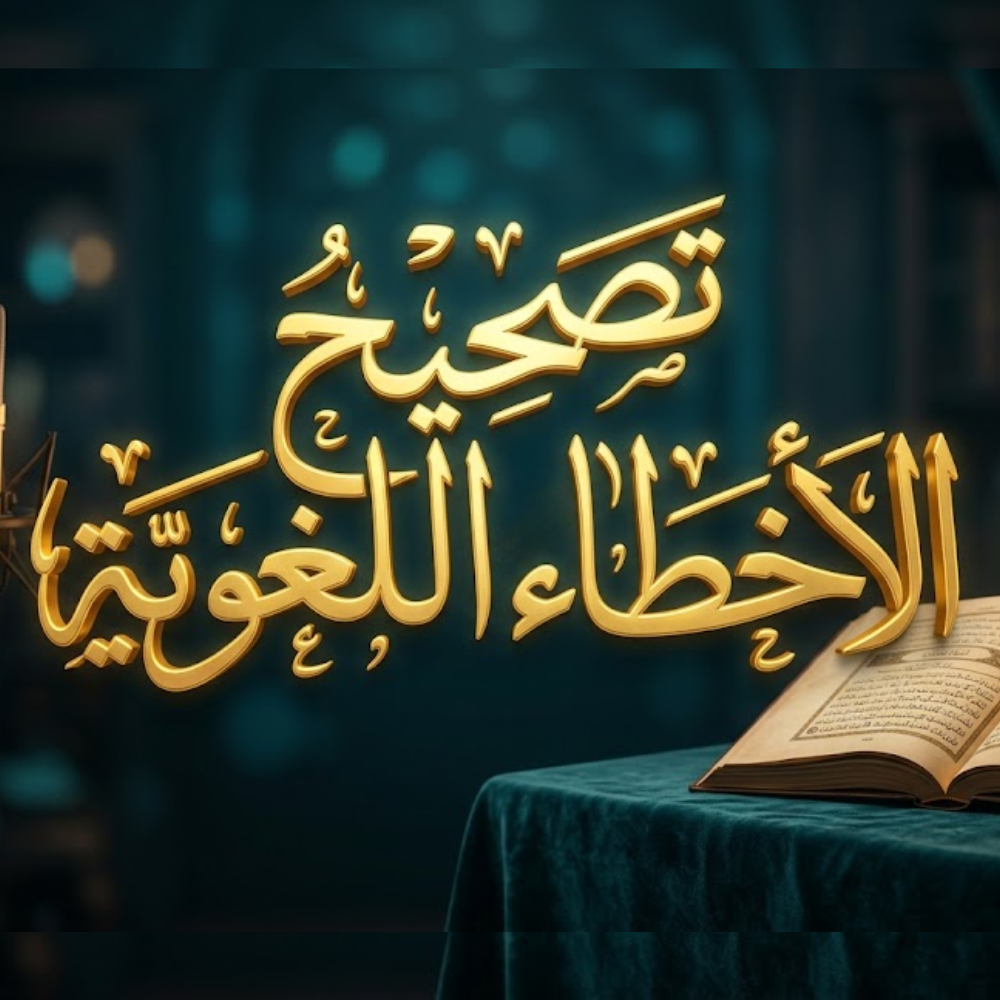 عنوانُ ورشةِ تصحيحِ الأخطاء اللغوية بخطِّ الثُّلُثِ الذَّهبيِّ، بجوارِ لاقطٍ احترافيٍّ وريشةٍ، لتدريبِ الكُتَّابِ والمُتحدِّثينَ في مدرسةِ عنادل